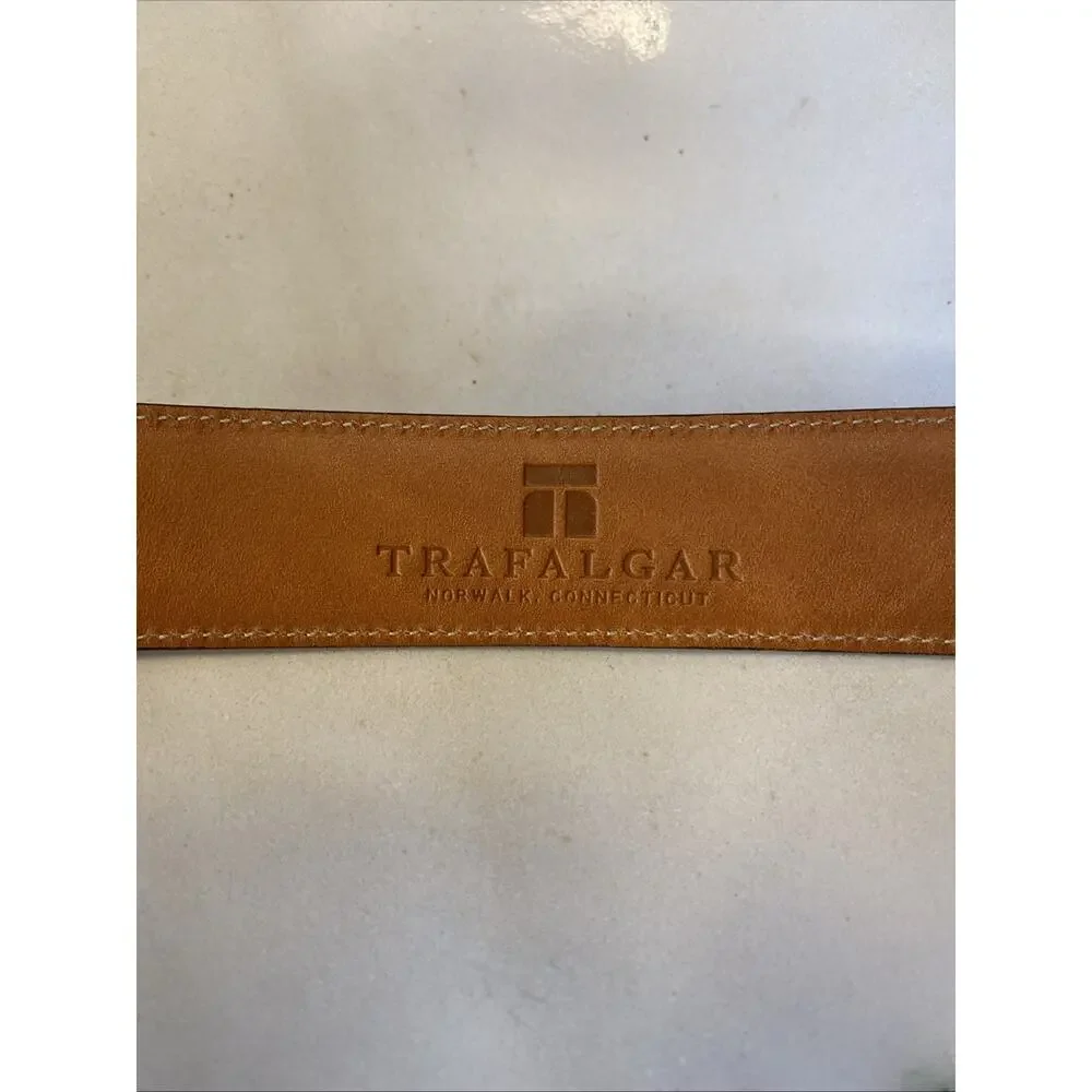 MENS Trafalgar Hand polished Cortina Leather Black Dress Goldtone Belt Size 42